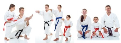 Symbolbild; Familie trainiert in Karate-Gi
